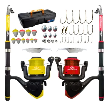 Kit De Pesca Duplo Vara + Molinete E Acessorios Jau Pesca Vermelho/amarelo