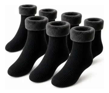 Kit 6 Meias Térmica Grossa Quente Inverno Frio Forrada Pelo Preto Kit 6 Meia 34-44