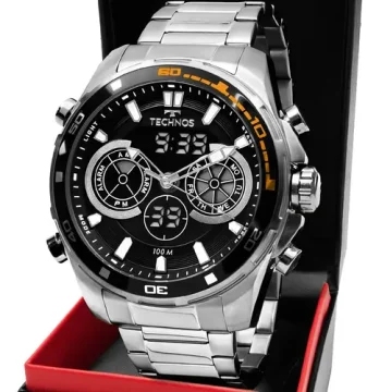 Relógio Technos Masculino Análogo-digital Aço Inoxidável 4.8cm 100m Prateado Preto