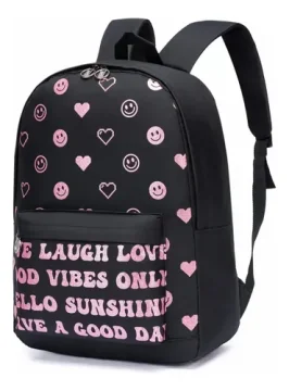 Bolsa Love Feminina Mochila Escolar Spector Reforçada Rosa Corações