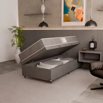 Cama Box Baú Solteiro + Colchão D33 One Face - Suede Cinza