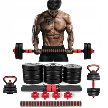 Kit Halteres Barra E Anilhas Musculação Kettlebell Ajustáveis Peso Academia 15kg