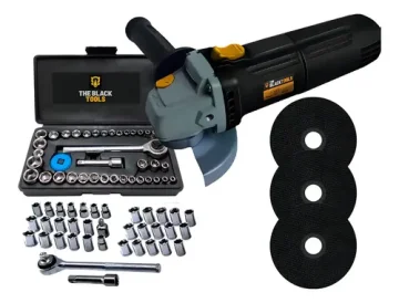 Esmerilhadeira Lixadeira Angular Profissional 4.12 Com Acessórios Jogo De Soquetes E Discos The Black Tools