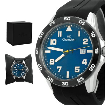 Relógio Champion Masculino Azul Pulseira Silicone Preta