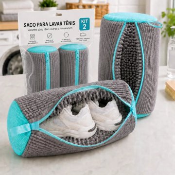 Kit 2 Sacos Para Lavar Tênis E Sapatos Em Máquina De Lavar – Saco Telado Anti-Impacto Com Fechamento Em Zíper