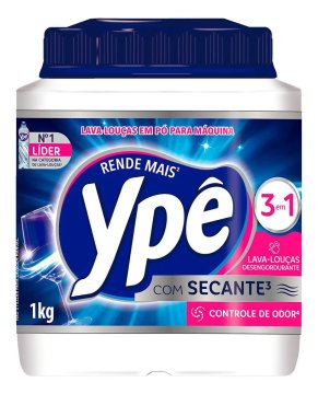 Detergente Lava Louças em Pó para Máquina Ypê 1Kg 3em1 Com Secante