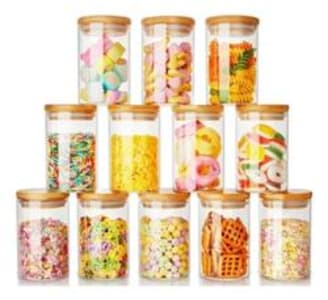 Kit 10 Potes De Vidro Condimentos 350ml Com Tampa De Bambu