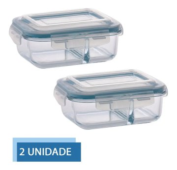 Potes Herméticos Vidro 1040ml com Divisória Quality House 2 Unidades