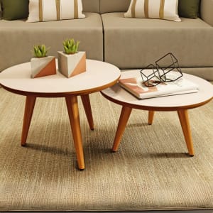 Conjunto Mesa De Centro Para Sala Lateral Redonda Pés Palito