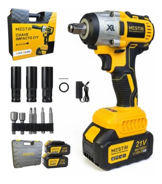 Chave De Impacto a Bateria Profissional Recarregável 4ah Brushless Parafusadeira Furadeira Alta Potência Sem Escova 2 Baterias MESTRI