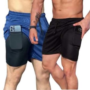 Kit 2 Bermudas 2 Em 1 Short Duplo Masculino Academia Treino