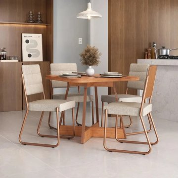 Conjunto Sala Jantar 4 Cadeiras Charlotte Carraro Nogal Rose
