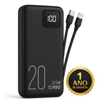 Carregador Portátil Power Bank Turbo 20000mah universal para iphone samsung motorola xiaomi 20w Com Display Digital DTimp