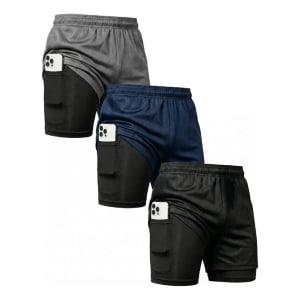 Kit com 3 Shorts Compressão Térmico 2 Em 1