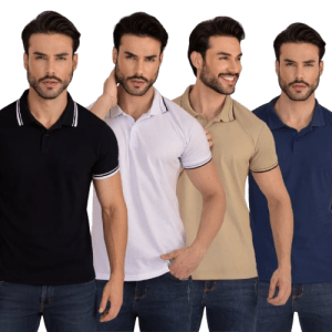 Kit 4 Camisa Gola Polo Piquet Masculina Slim Casual Algodão
