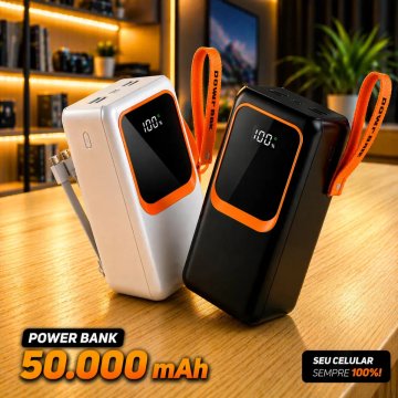 Carregador Portátil Power Bank 50000mah 22.5W Usb Super Rápido Display Digital 50ahm Universal Powerbank Todos Dispositivos Sortido Preto Ou Branco