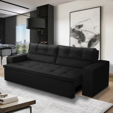 Sofá Retrátil e Reclinável 3 Lugares com Molas 1,80m Vegas Suede Preto Adonai Estofados