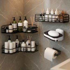Kit 5 Prateleira Banheiro Suporte Porta Shampoo E Sabonete
