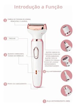 Depilador Feminino 4 Em 1 Elétrico Íntimo Buço Nariz Rosto Recarregável USB Bivolt
