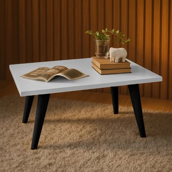 Mesinha De Centro Para Sala Retangular Pés Palito Pvc Preto Cor Branco