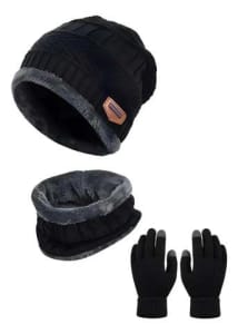 Kit Frio Touca Gorro + Luva Touch Smartphone + Cachecol Echarpe Preto Único