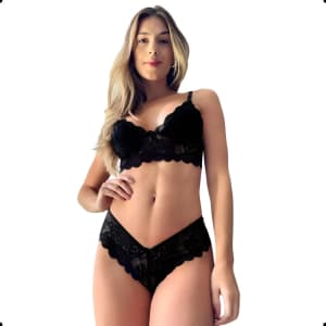 Conjunto Lingerie Sensual Renda Sutiã e Calcinha Feminino