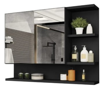 CASA JD MÓVEIS Espelheira Cleopatra armario para banheiro com espelheira de 60cm de largura 45cm de altura e 13cm de profundidade e móveis preto