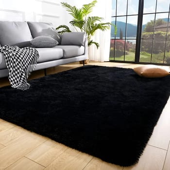 Tapete Decorativo Felpudo 2,00x1,50 Sala Quarto Escritório Cor Preto Pelo Alto Casa Laura Enxovais