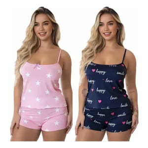 Kit 4 Peças (2 Conjuntos) Pijama Feminino Baby Doll Sortidos