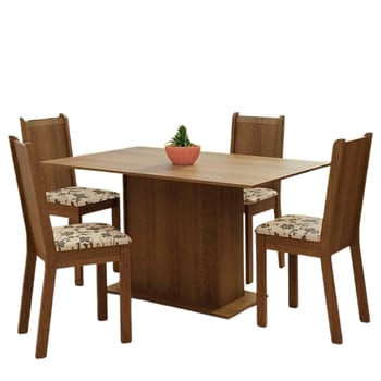 Conjunto Jantar Madesa Luana Mesa Madeira 4 Cadeiras Marrom