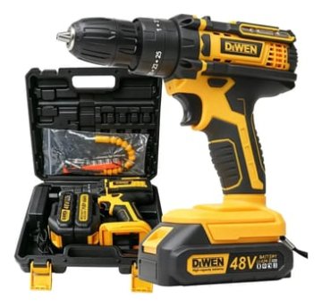 Parafusadeira Furadeira 48v Profissional 2 Baterias Sem Fio Amarelo - Dewen Genérica
