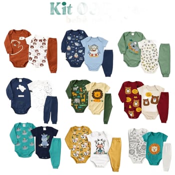 Kit 9 Peças Body Bebê Menino Algodão Inverno Manga Longa
