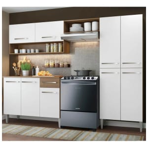 Cozinha Compacta Madesa Emilly Pop Armário Balcão Paneleiro Cor Branco Marrom