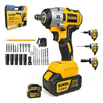 Chave De Impacto A Bateria Profissional 1/2 Motor Brushless 450 Nm 3250 Rpm 02 Baterias Bivolt Alta Potência Motor Sem Escovas Dewen DW-118