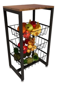 Fruteira De Chão Em Aço Cozinha Suporte Bebedouro Amadeirado Cor Preto/amadeirado