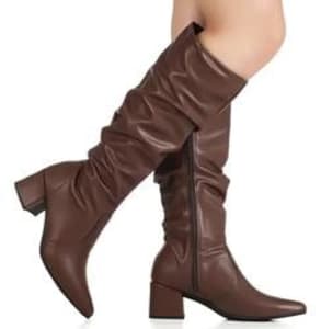 Bota Feminina Gigil Bico Fino Cano Longo Enrugado Slouch