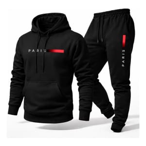 Conjunto Moletom Calça Unissex Paris Canguru Casaco Frio