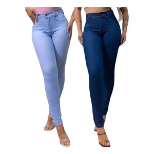 Kit 2 Calça Jeans Feminina Skinny Cintura Alta Lycra