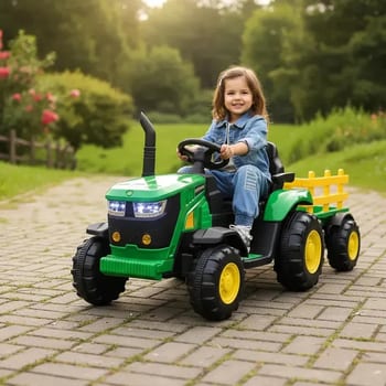 Trator Elétrico Infantil Zippy Toys Verde e Amarelo com Controle Remoto