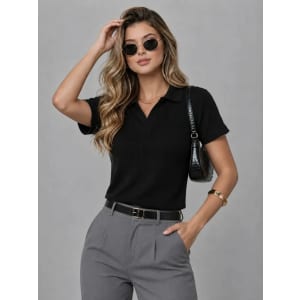 Camiseta Polo Wafle Feminina Texturizada sem Botão