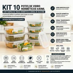 Kit 10 potes hermeticos de vidro 640ml