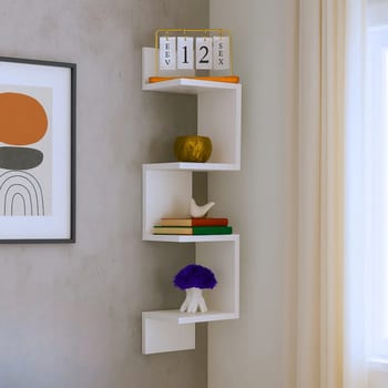 Prateleira Flutuante Nicho de Canto em MDF Branco para Sala e Quarto