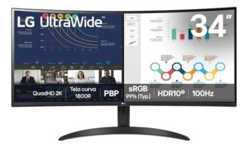 Monitor LG UltraWide Curvo, QuadHD 2K de 34”, PBP, sRGB 99%, HDR10, 100Hz - 34WR50QK-B