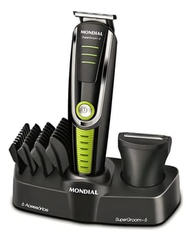 Cortador De Cabelo Mondial Super Groom 6 Bg-04 Melhor Categ Preto/verde