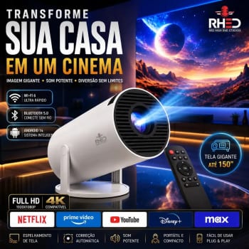 Projetor Mini Rhead Red High End Studios RHY300 Full HD Com Wi-Fi e Bluetooth
