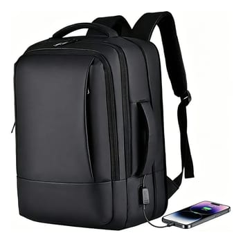 Mochila Dos Homens Com Faixa Impermeável Para Expansão Preto Liso