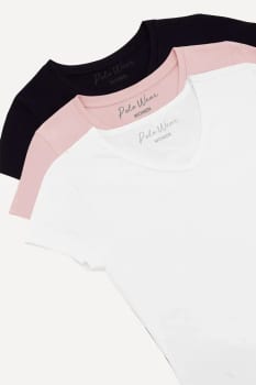 Kit 3 Camisetas Femininas Gola V Polo Wear Sortido