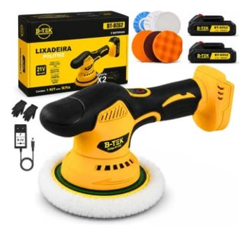 Politriz Roto Orbital a Bateria 21V Velocidade Variável 600W Estética Automotiva B-Tek BT-DZ62 | Kit Boinas Prato Polimento Carro Máquina de Polir 2