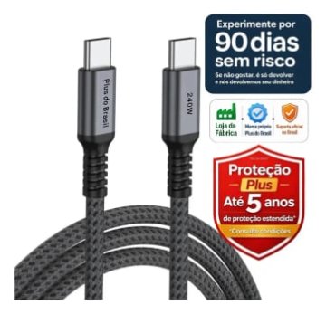 Plus Do Brasil Cabo Tipo C Duplo 240w 2 Metros Com Chip E-mark Compativel Com Apple Macbook iPhone 17 16 15 Galaxy Samsung S24 S23 S22 S21 Notebook