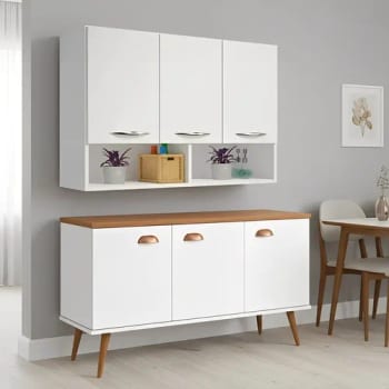 Kit Cantinho Café Buffet Balcão Cozinha + Armário Suspenso - R$ 396,3